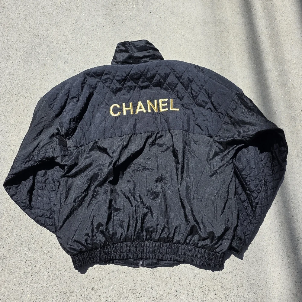Vintage Black Bomber Jacket with Gold Logo **NOT Made By Chanel** - Picture 4 of 6